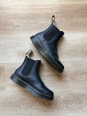 Dr Martens Black Leather Faux Fur Boots